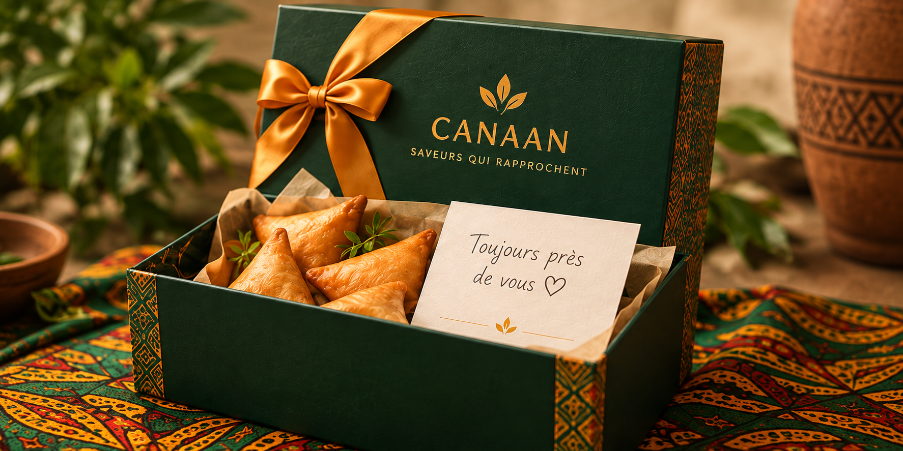 Coffret cadeau CANAAN avec samoussas et mot personnalisé