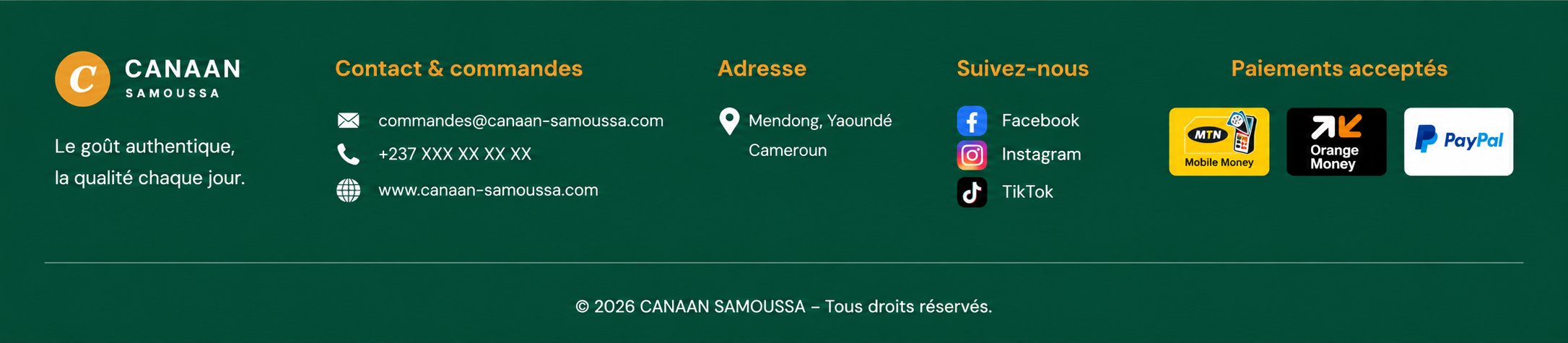 CANAAN SAMOUSSA — contact, adresse, réseaux sociaux et paiements acceptés